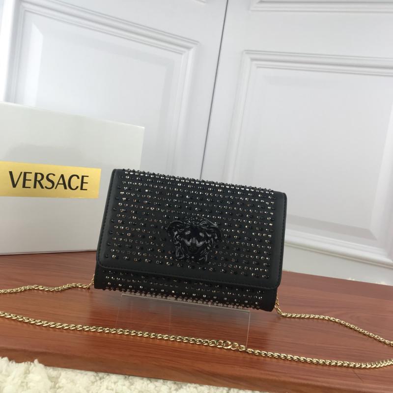 Versace Chain Handbags DBFG591 Crystal Decoration Black